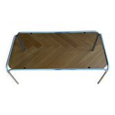 1970s tubular coffee table, chrome and glass.