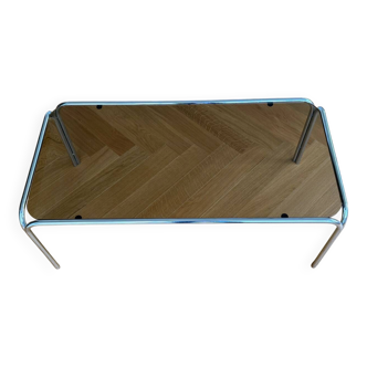 1970s tubular coffee table, chrome and glass.