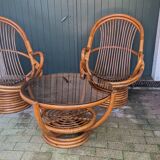 1970s spiral rattan lounge set