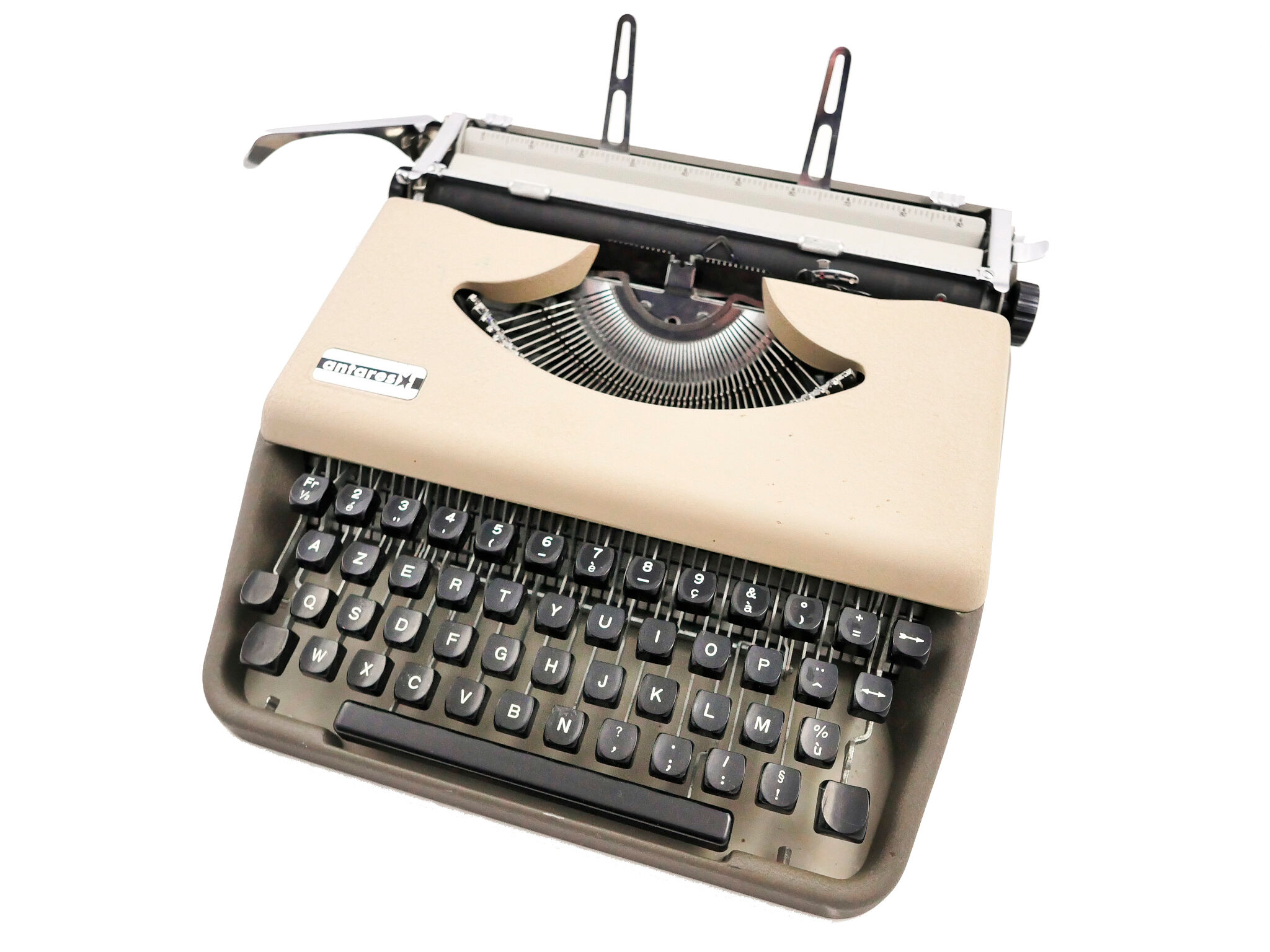 Machine à écrire Antares taupe et chocolat vintage révisée ruban neuf