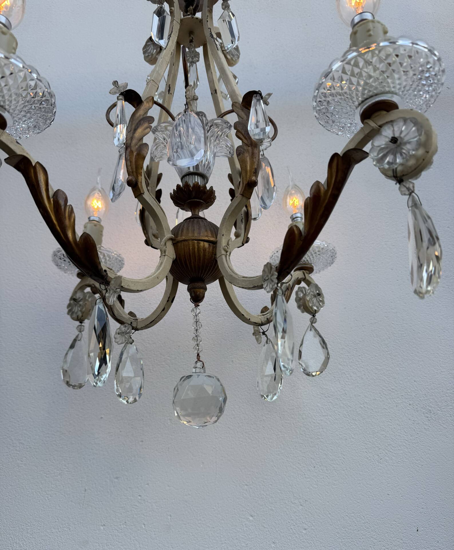 Crystal pendant chandelier wrought iron 1900
