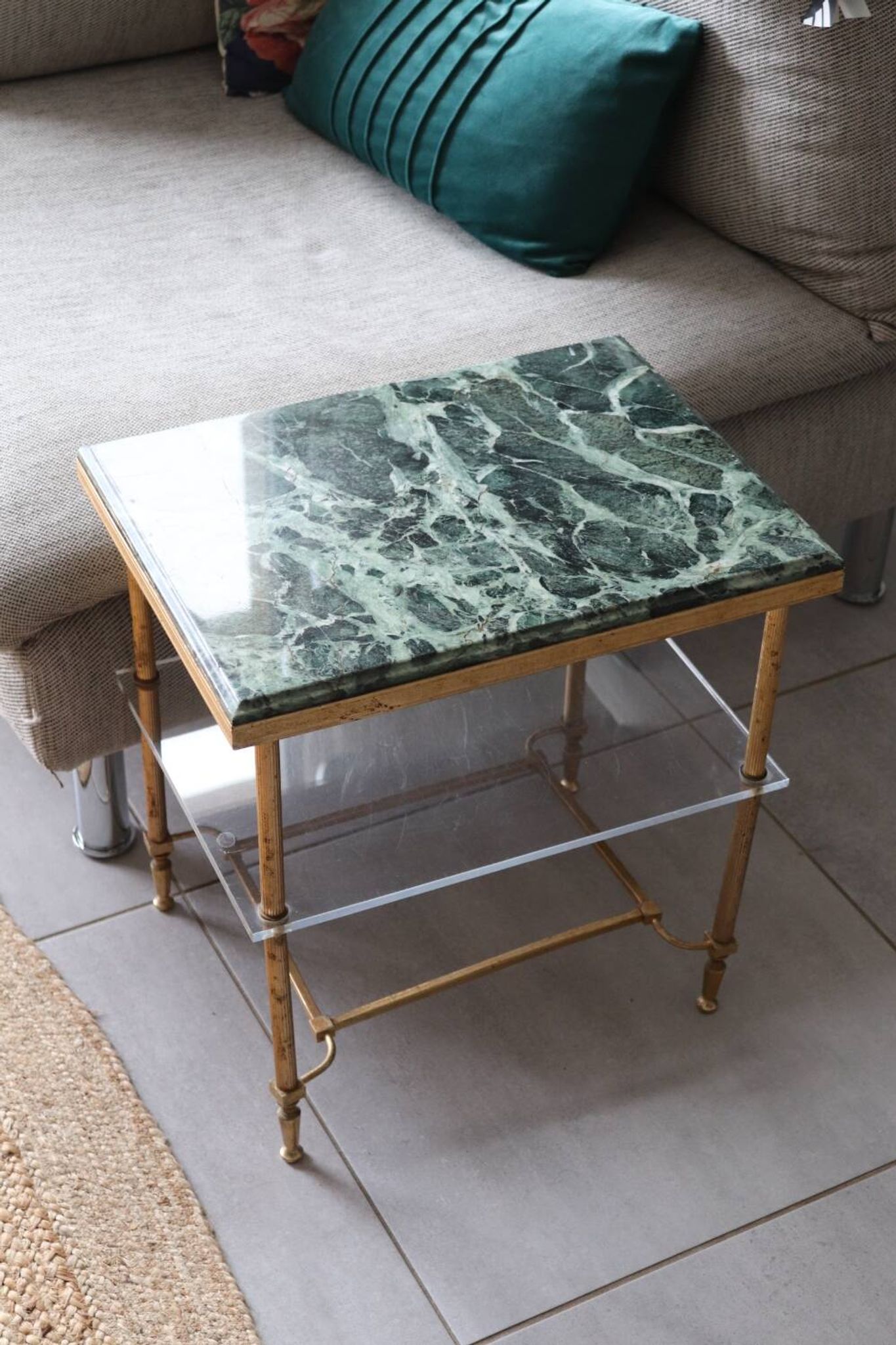 Table d'appoint en marbre vert vintage