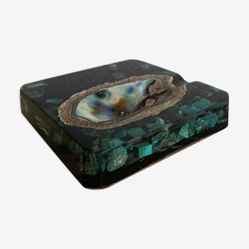 Glass and agate square ashtray