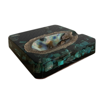 Glass and agate square ashtray