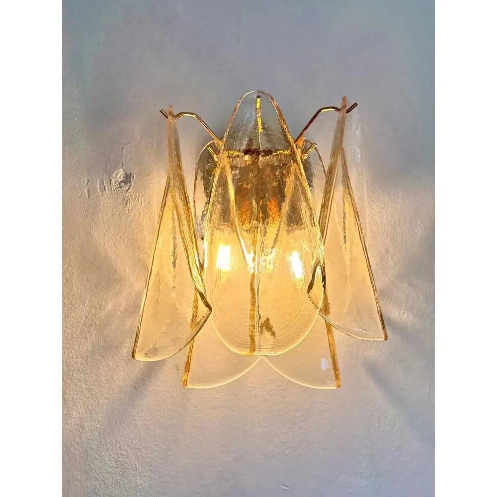 Paire d'appliques en verre de Murano Amber Rondini en or par Simoeng