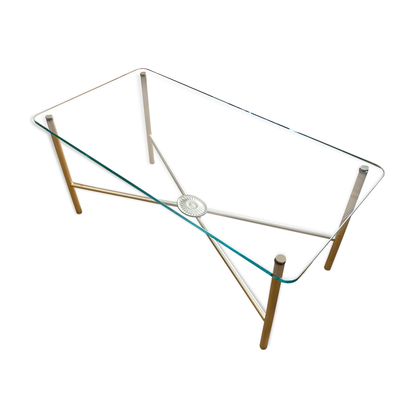 Table basse en verre avec structure métal doré