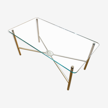 Glass coffee table with gilded metal structure