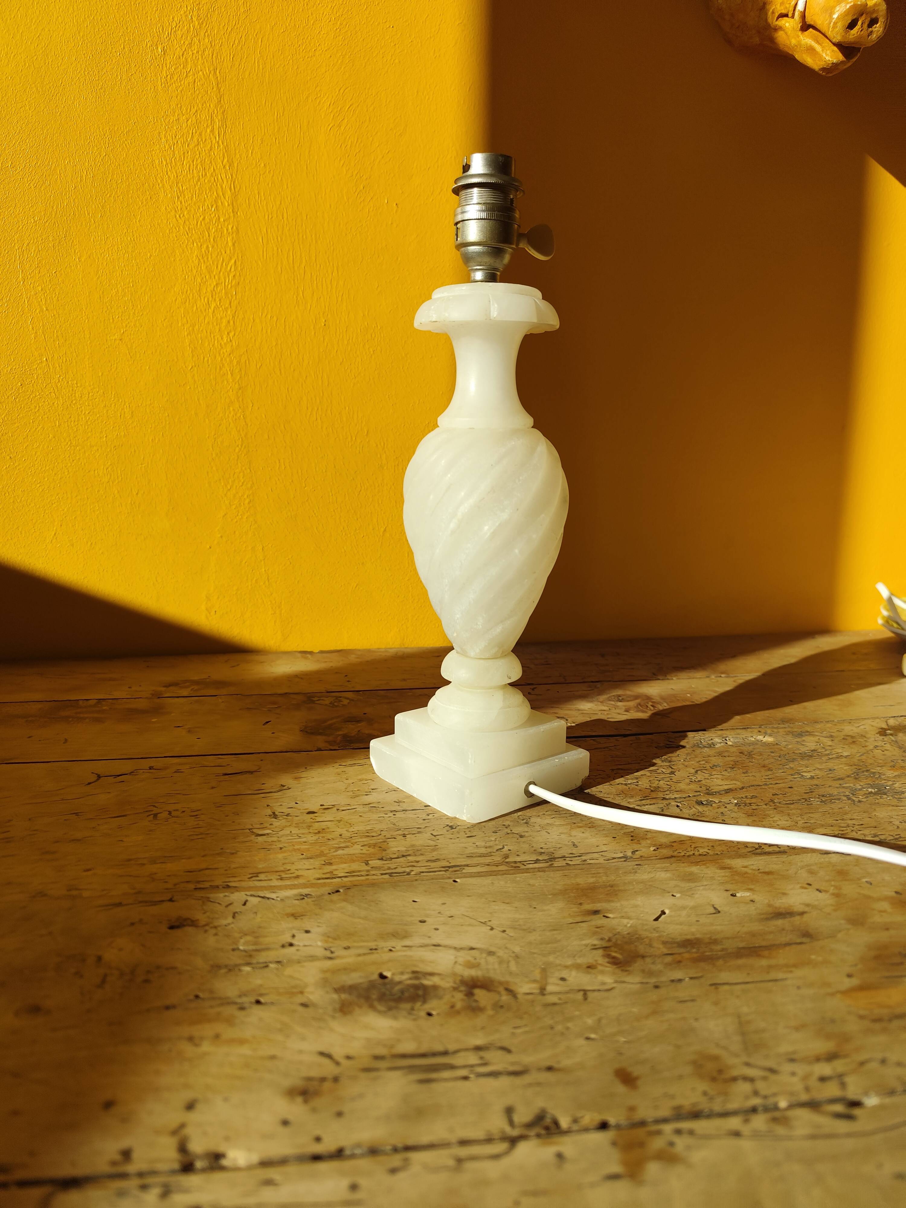Antique twisted marble lamp base - white stone lamp