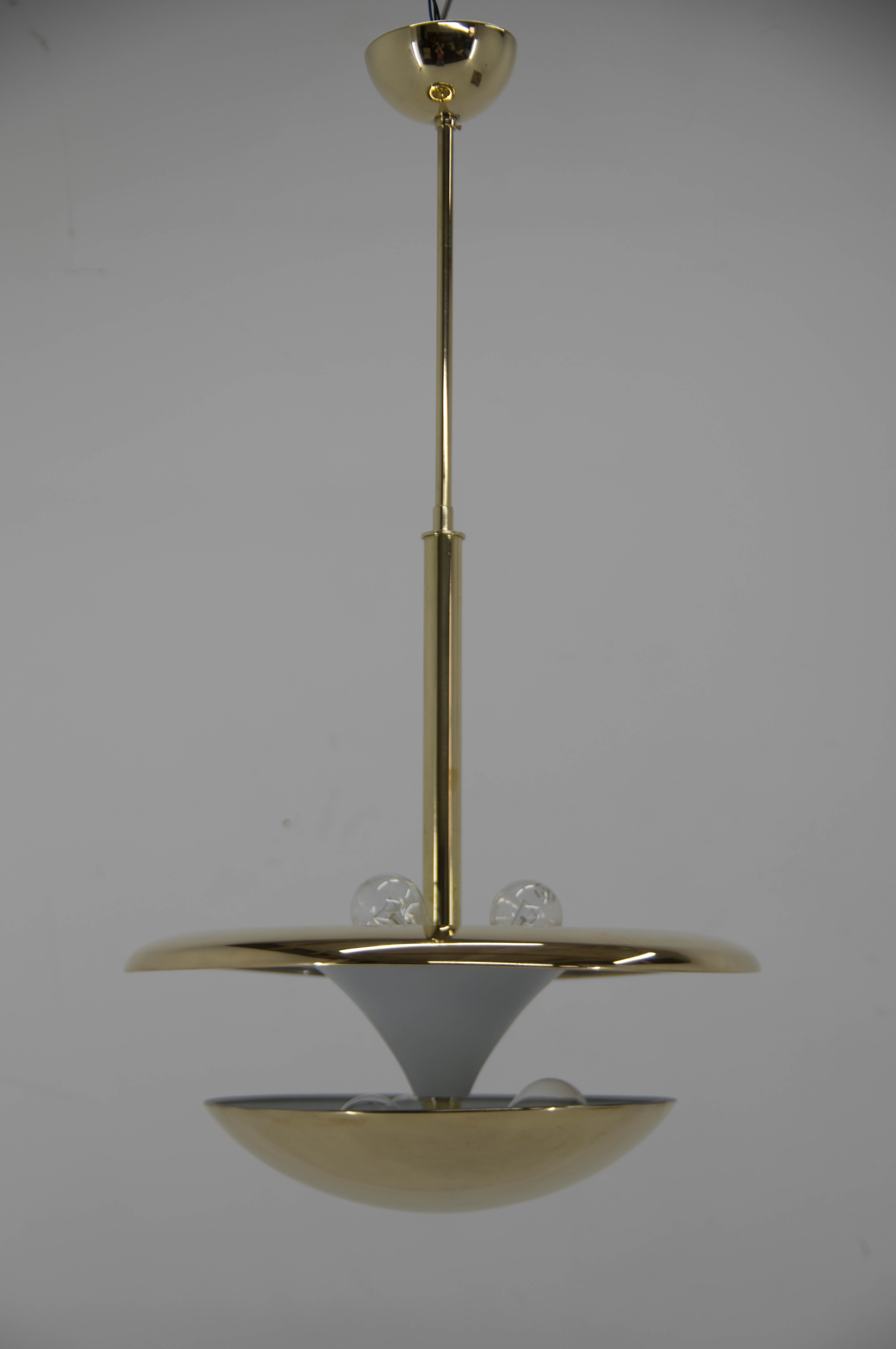 Brass Bauhaus chandelier by Franta Anyz, 1920s, restored