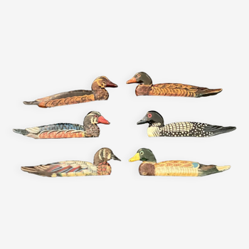 6 duck knife holders in lacquered wood