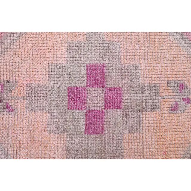 Vintage Turkish Hand-Knotted Wool Cotton Pink Runner Rug 96x365