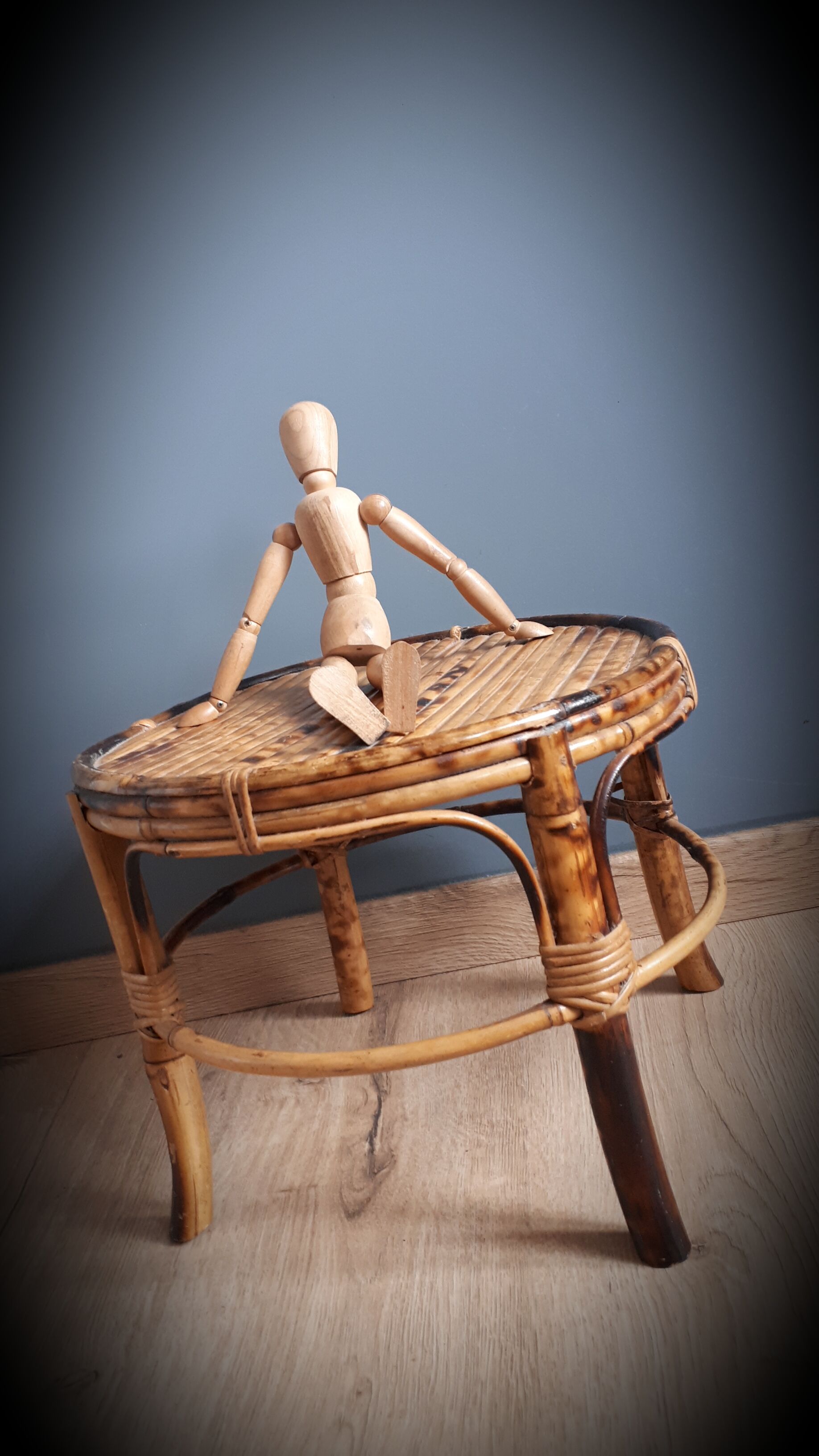 Bamboo stool under plant