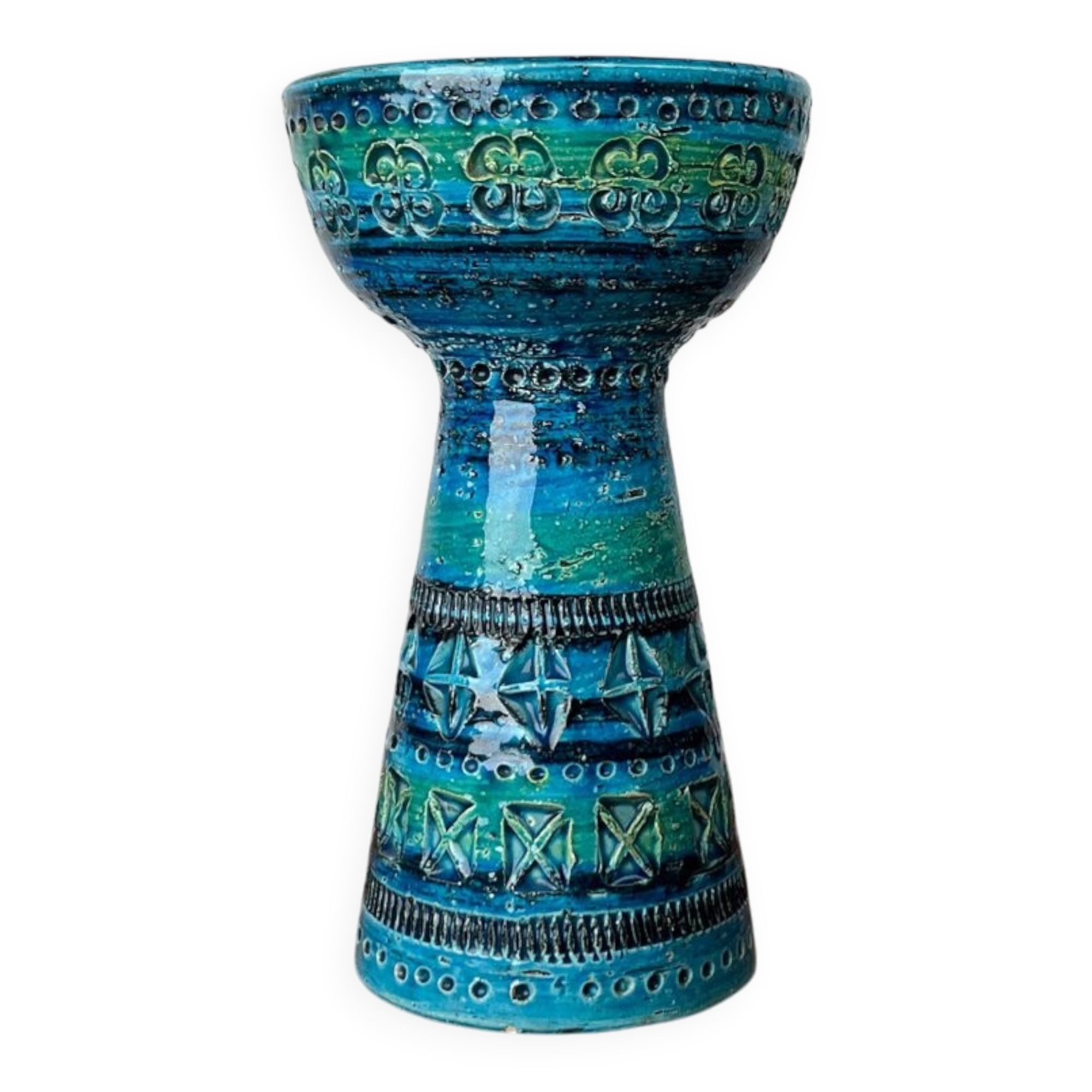 Rimini Blue Candle Holder in Mid-Century Ceramic by Aldo Londi for Bitossi, Italy, 1960s