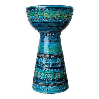 Rimini Blue Candle Holder in Mid-Century Ceramic by Aldo Londi for Bitossi, Italy, 1960s