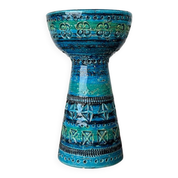 Rimini Blue Candle Holder in Mid-Century Ceramic by Aldo Londi for Bitossi, Italy, 1960s