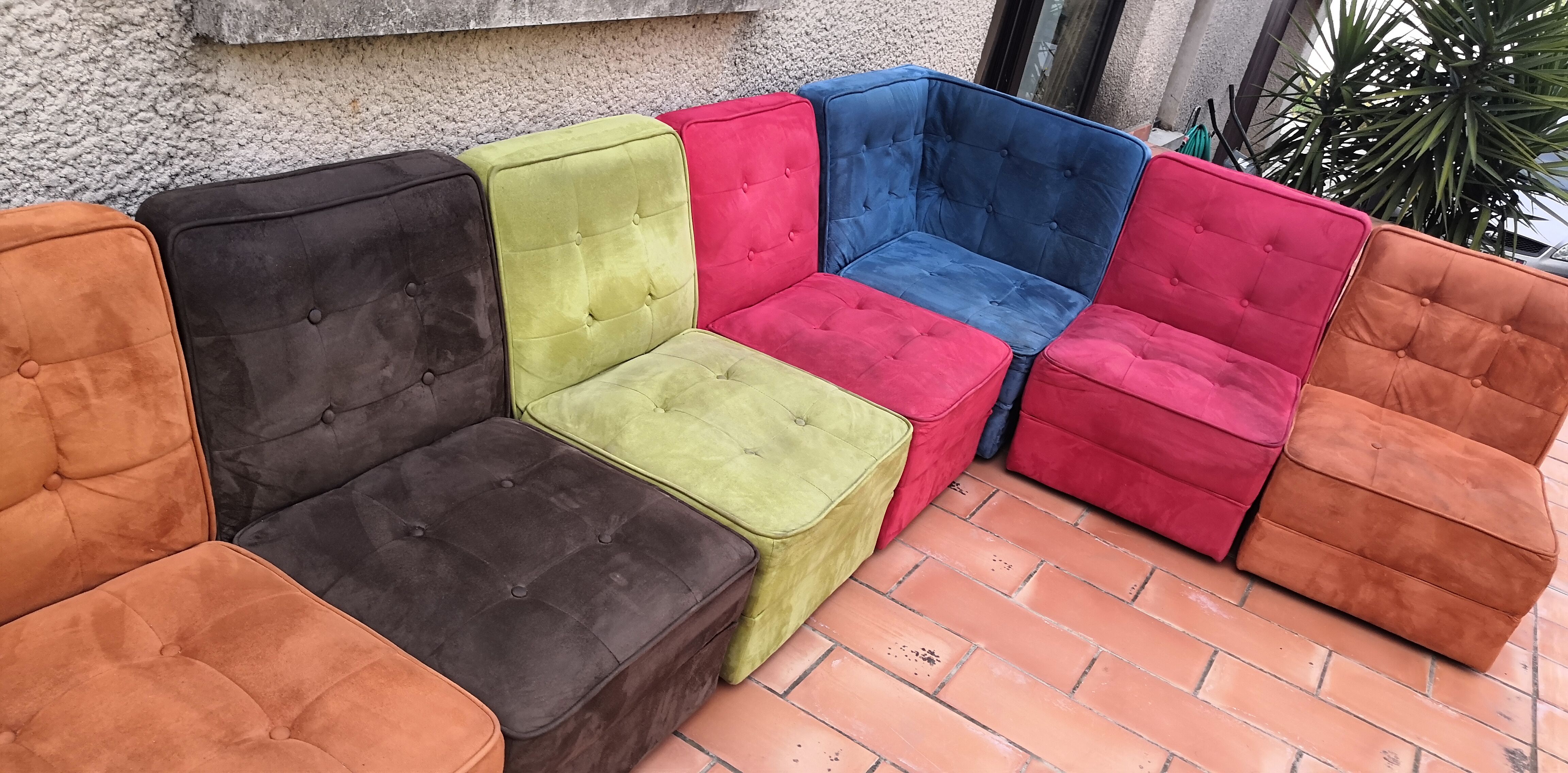 Modular vintage panoramic sofa 9 seats