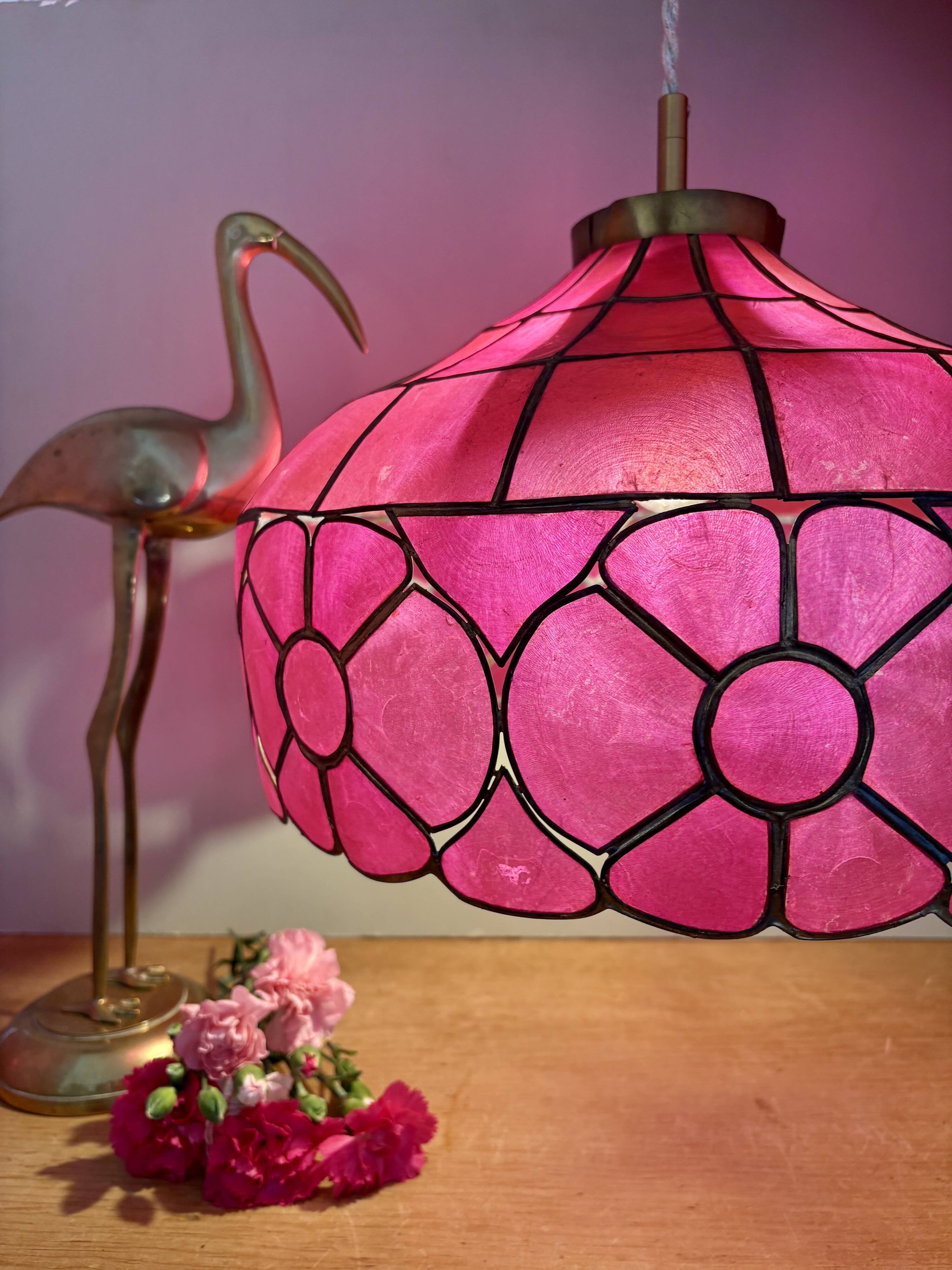 Suspension abat-jour vintage en nacre rose