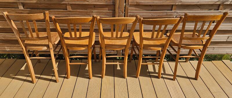 5 chaises bistrot vintage luterma en bois clair – fabrication française