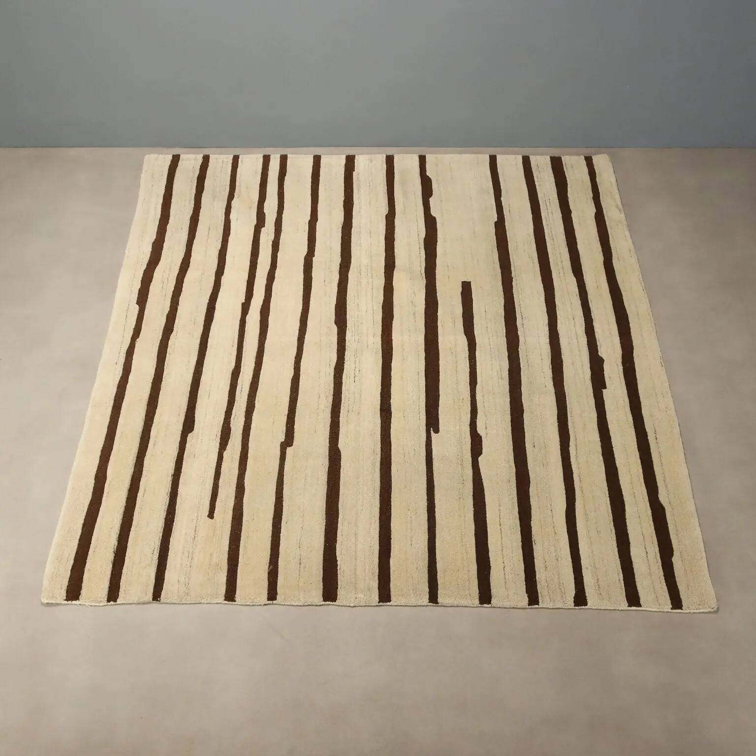 Handmade Asian wool rug with large knots 108 x 100 in