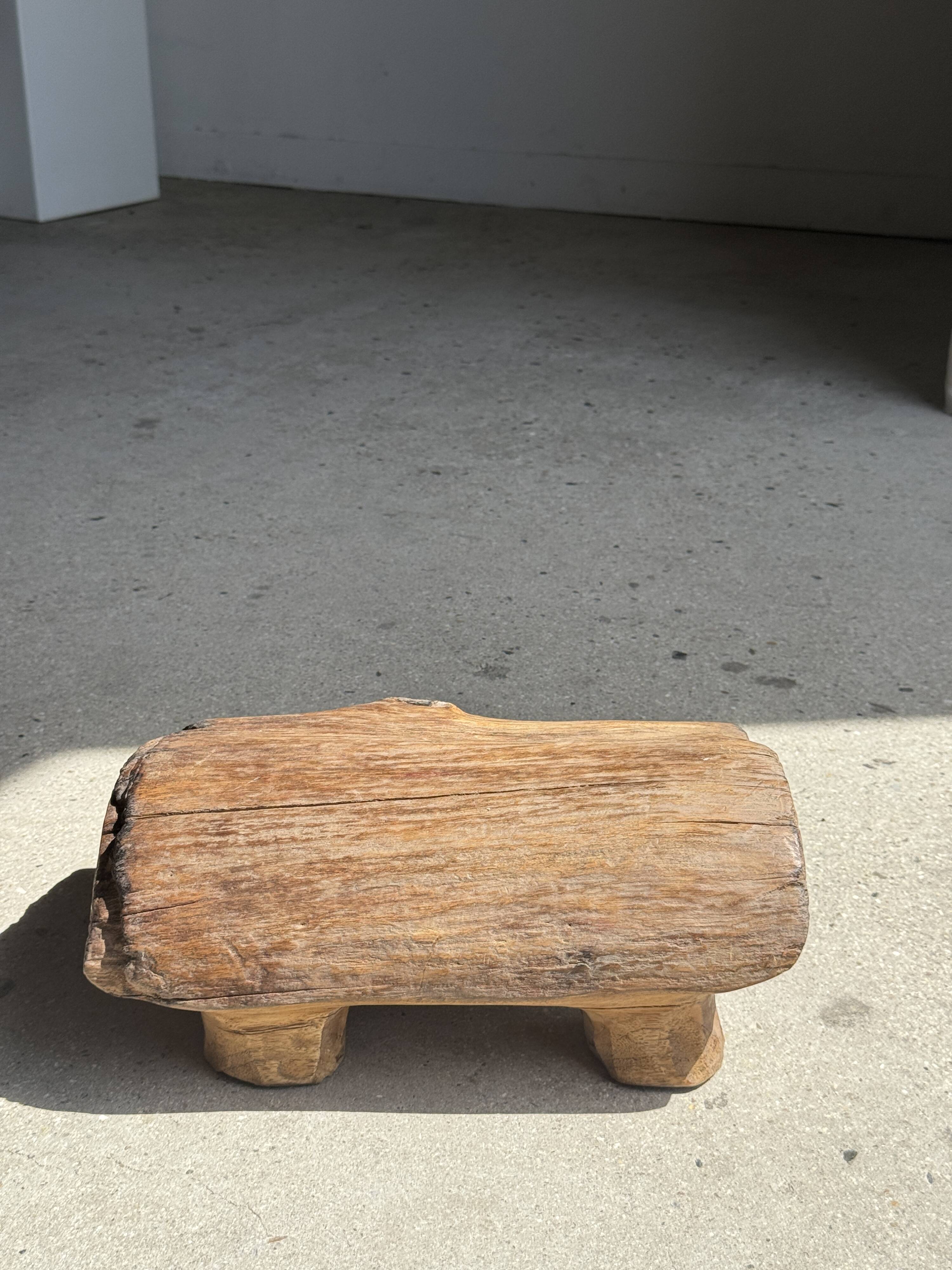 Small stool, footrest in organic blond teak monoxyle wabi-sabi L31
