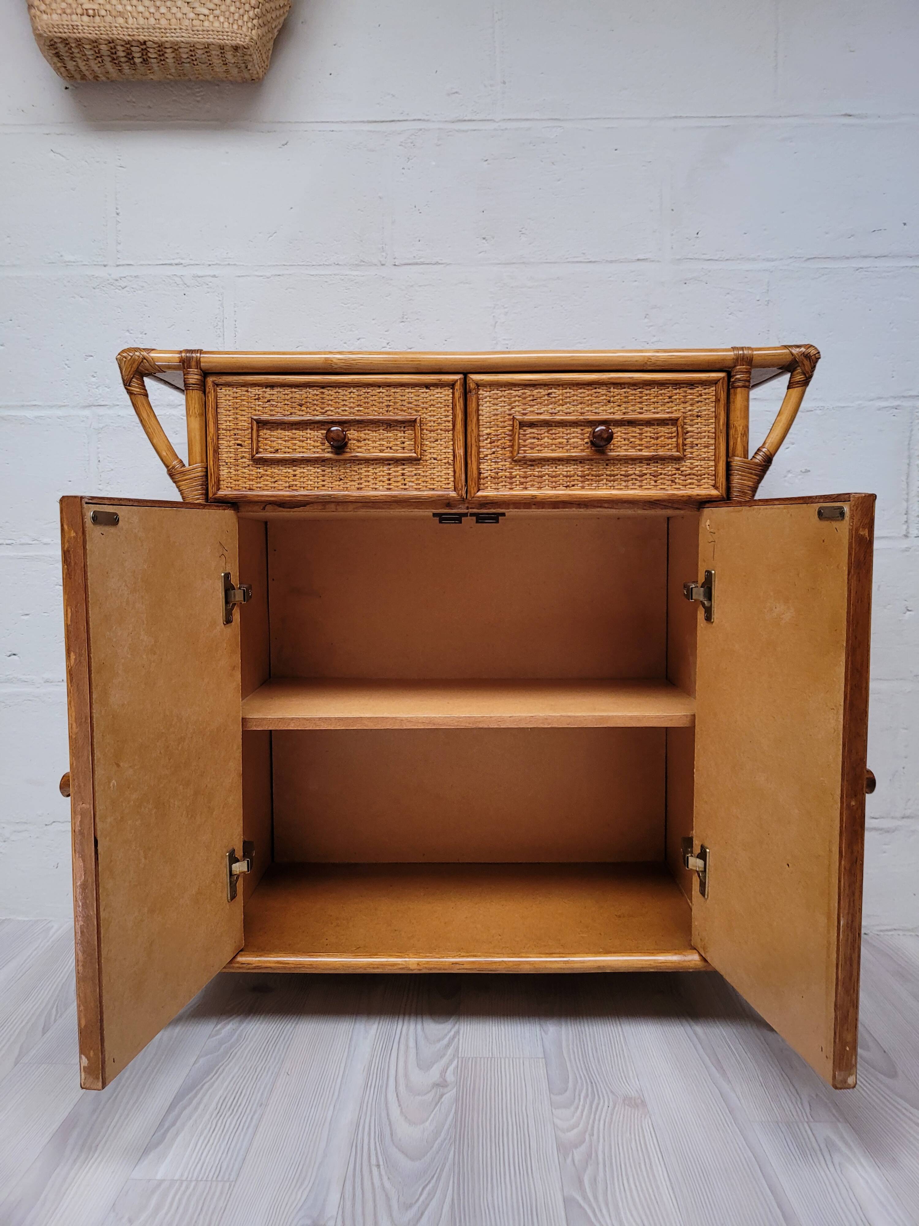 Bamboo and rattan chest of drawers from the 60s