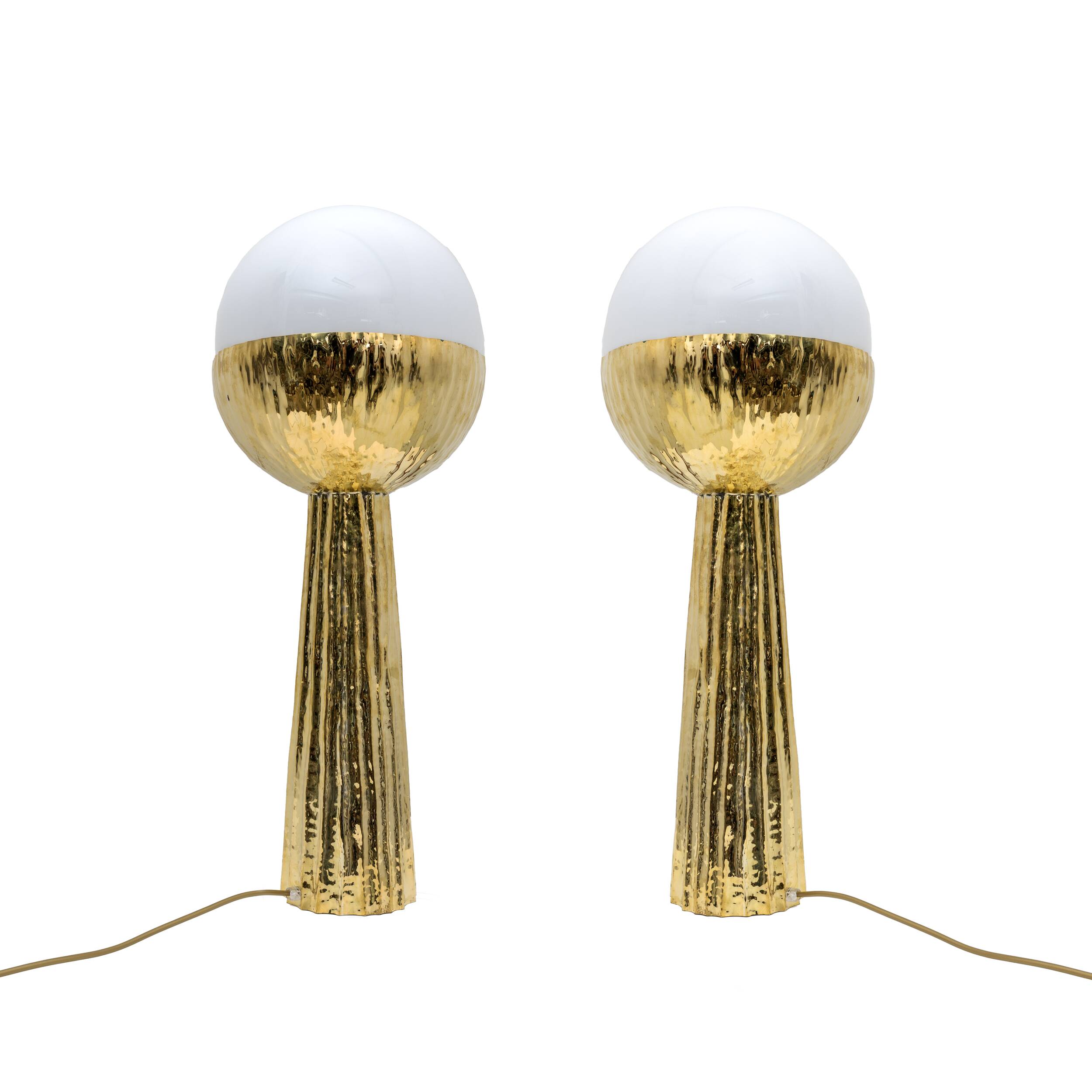 Pair of Modern Italian Brass and Opaline Glass Table Lamps