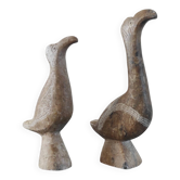 Two vintage birds in carved stone - Brutalist style / pop art