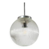 Ribbed clear glass pendant lamp, Czechoslovakia, 1970s