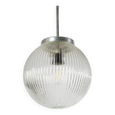 Ribbed clear glass pendant lamp, Czechoslovakia, 1970s