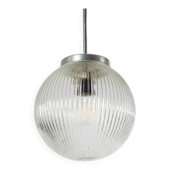 Ribbed clear glass pendant lamp, Czechoslovakia, 1970s