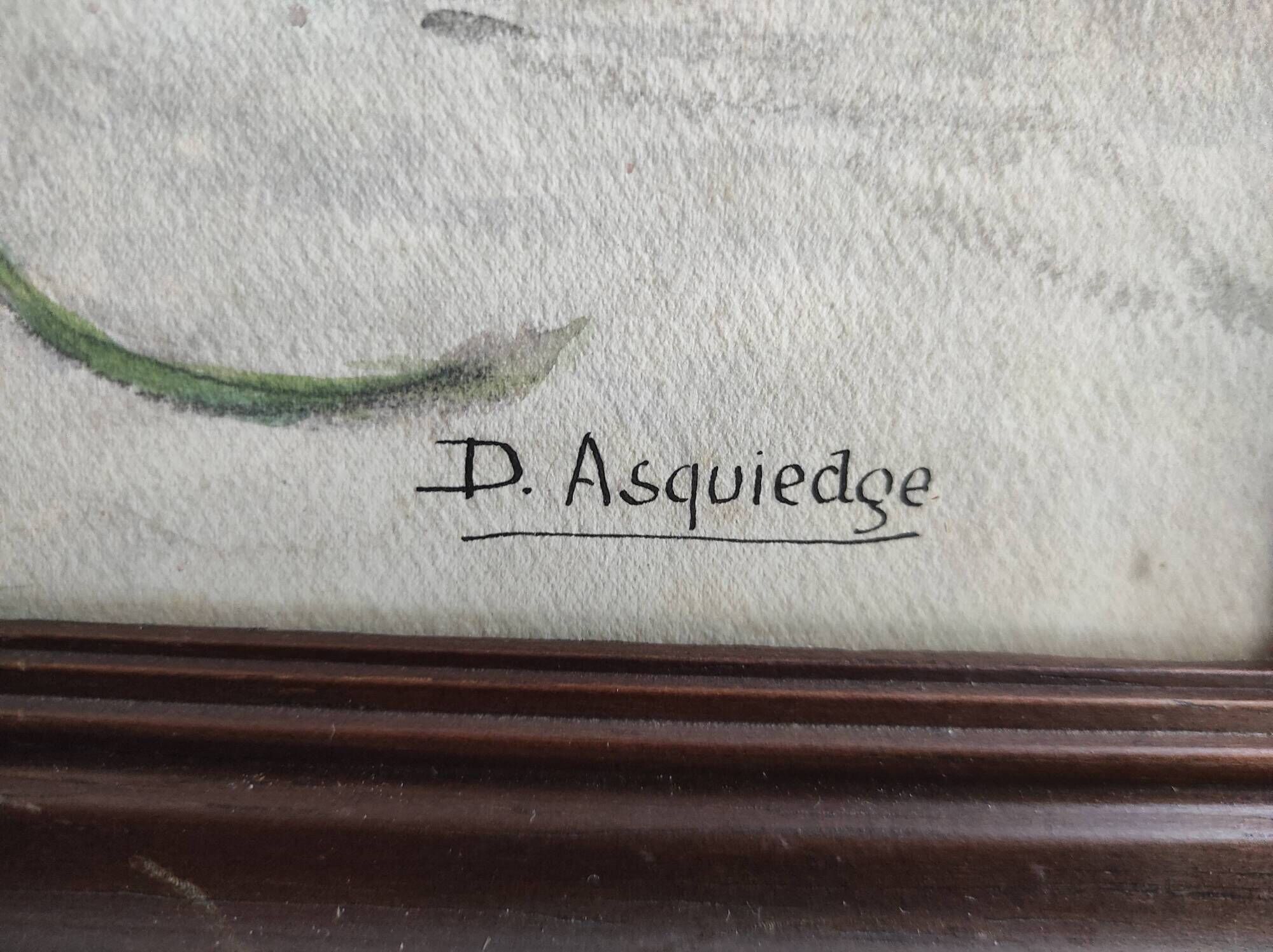 Vintage French still life in watercolour, signed Asquiedge