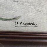 Vintage French still life in watercolour, signed Asquiedge