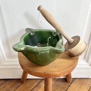 Ceramic mortar and wooden pestle