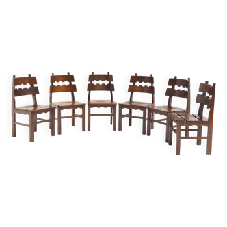 Ensemble de chaises de salle à manger Razorblade en chêne massif, années 1970
