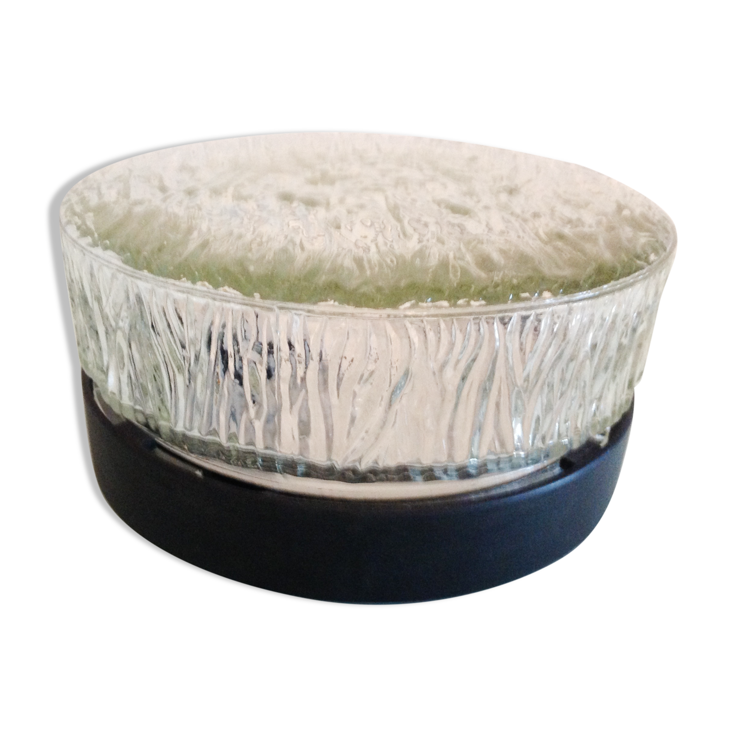 Plafonnier rond en verre glace  vintage années 60-70