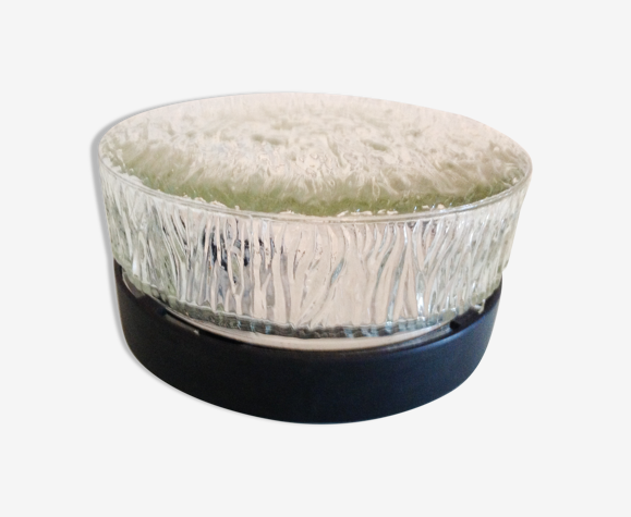 Plafonnier rond en verre glace vintage années 60-70