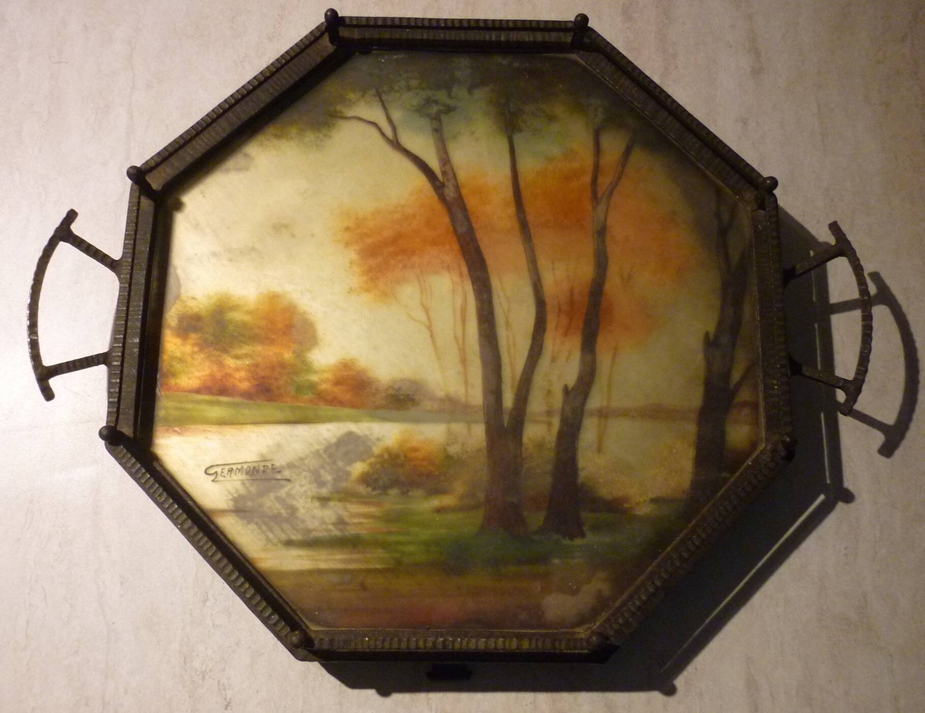 Art Deco hammered iron plateau or centrepiece table signed Germonde.