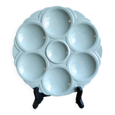Assiette à huîtres en majolique Art Déco française de Sarreguemines, bleu aquamarine.