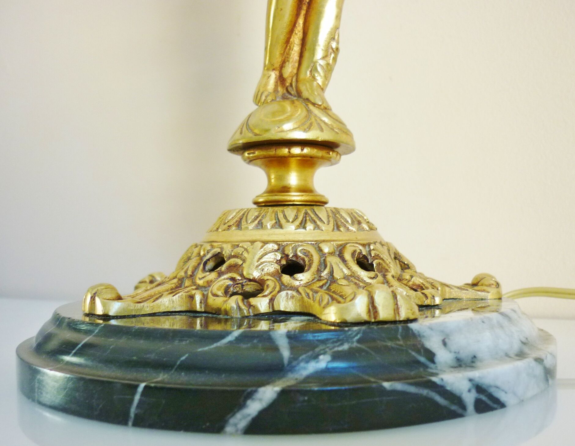 Candelabra, 6-pointed candlestick, marble, bronze, putti decoration, putto