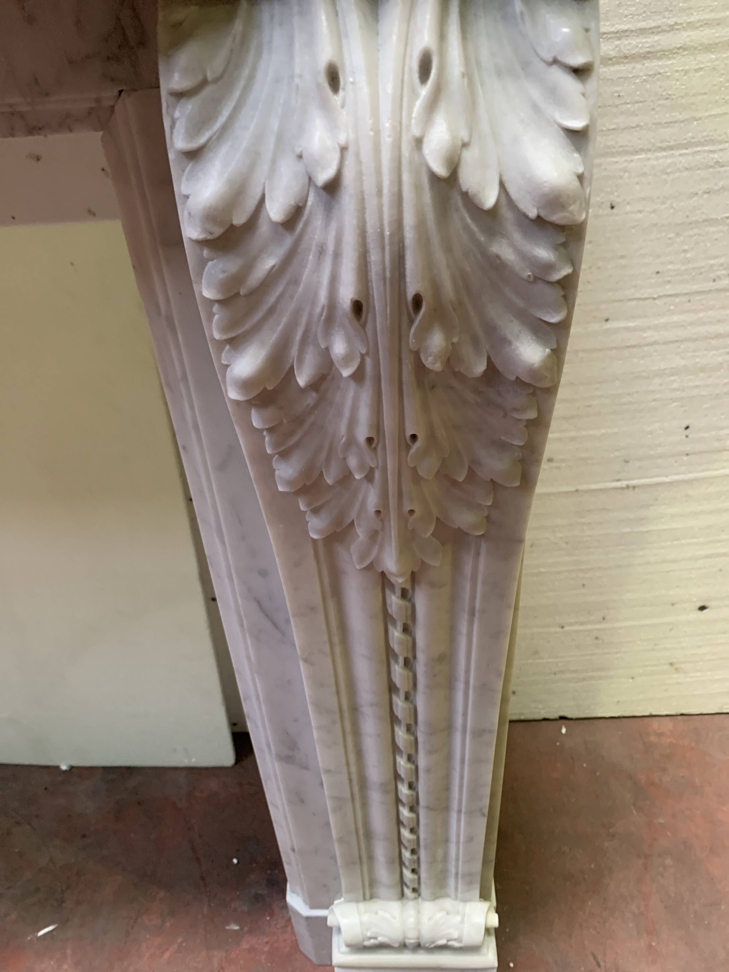 Louis XVI style fireplace in white Carrara marble, 19th century