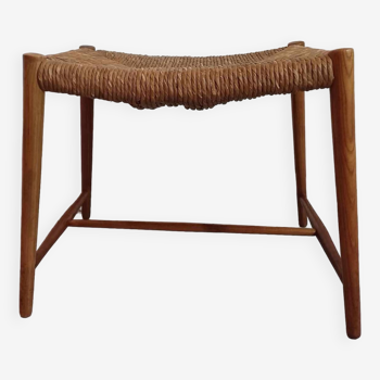 Hocker / Puff Stroh & Holz années 1960