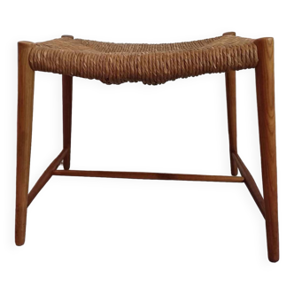 Hocker / Puff Stroh & Holz années 1960