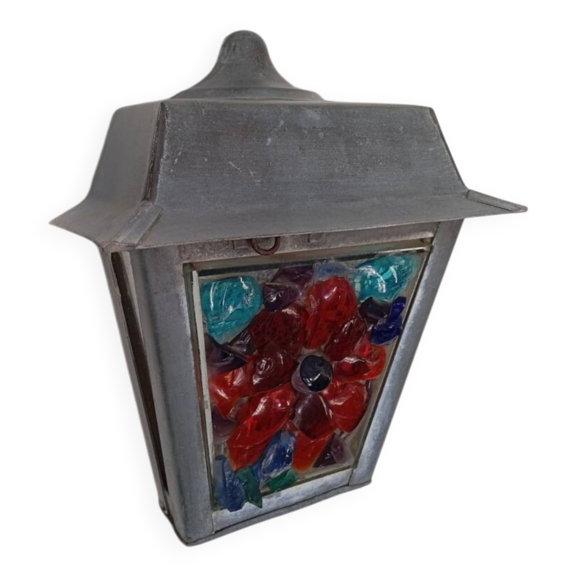 Zinc and colored glass wall light