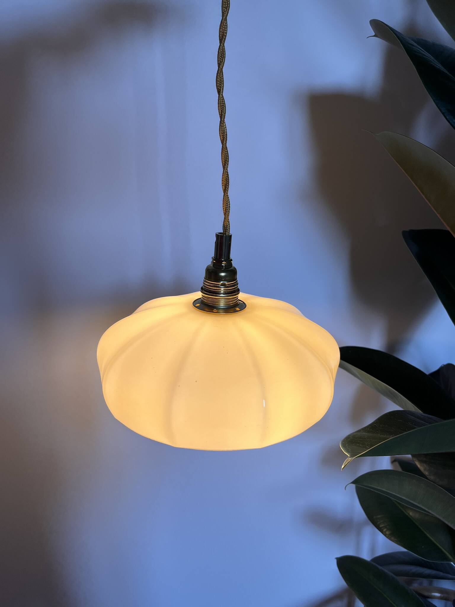 Medium size yellow opaline pendant light