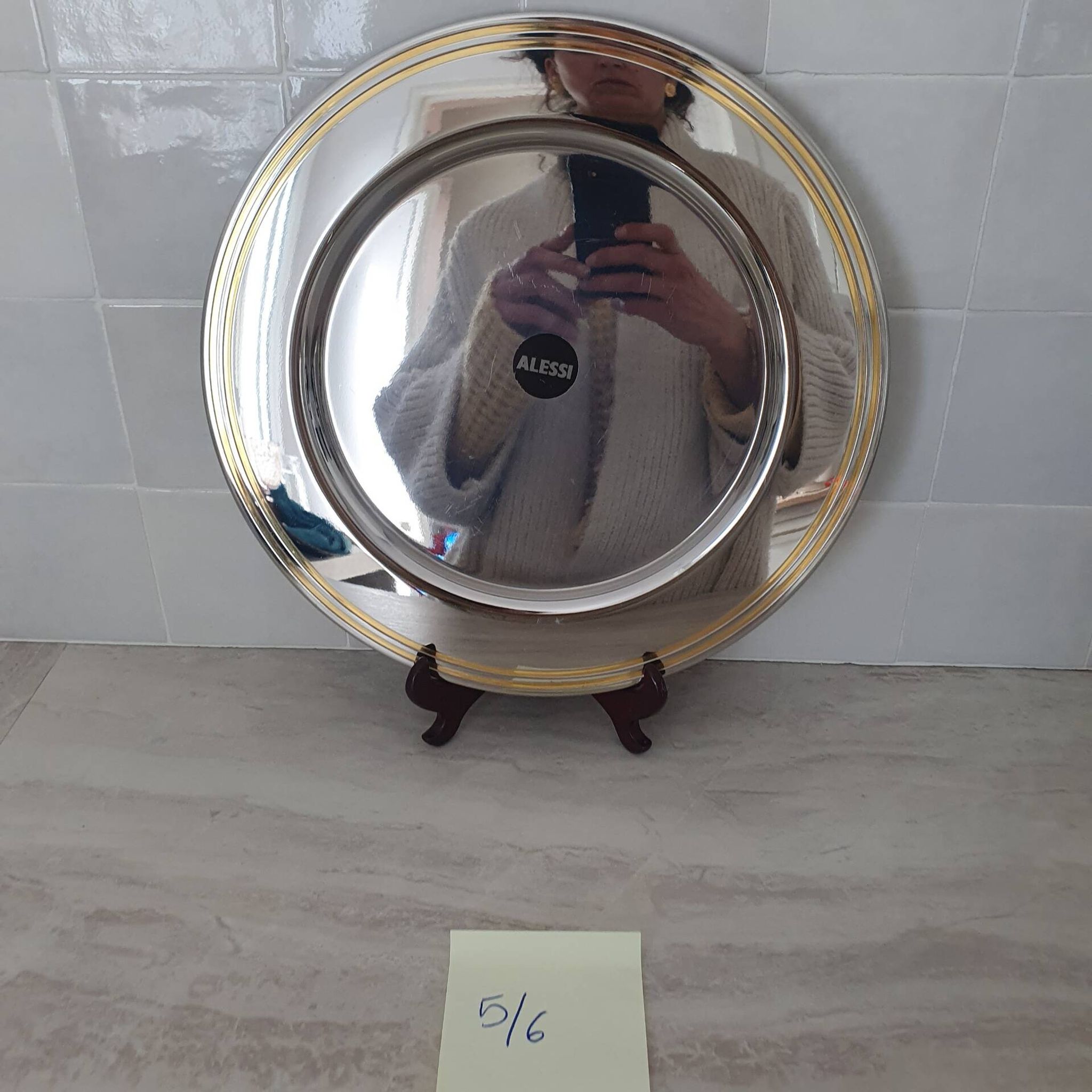 Alessi Ettore Sottsass / Serving plate in stainless steel 18/10 and gold NG5100