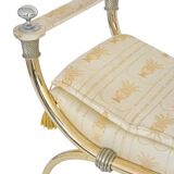 Bench in gilded brass and Empire-style fabric