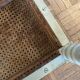 Footrest / bedroom stool Louis XVI — Celadon grey lacquered — Caned