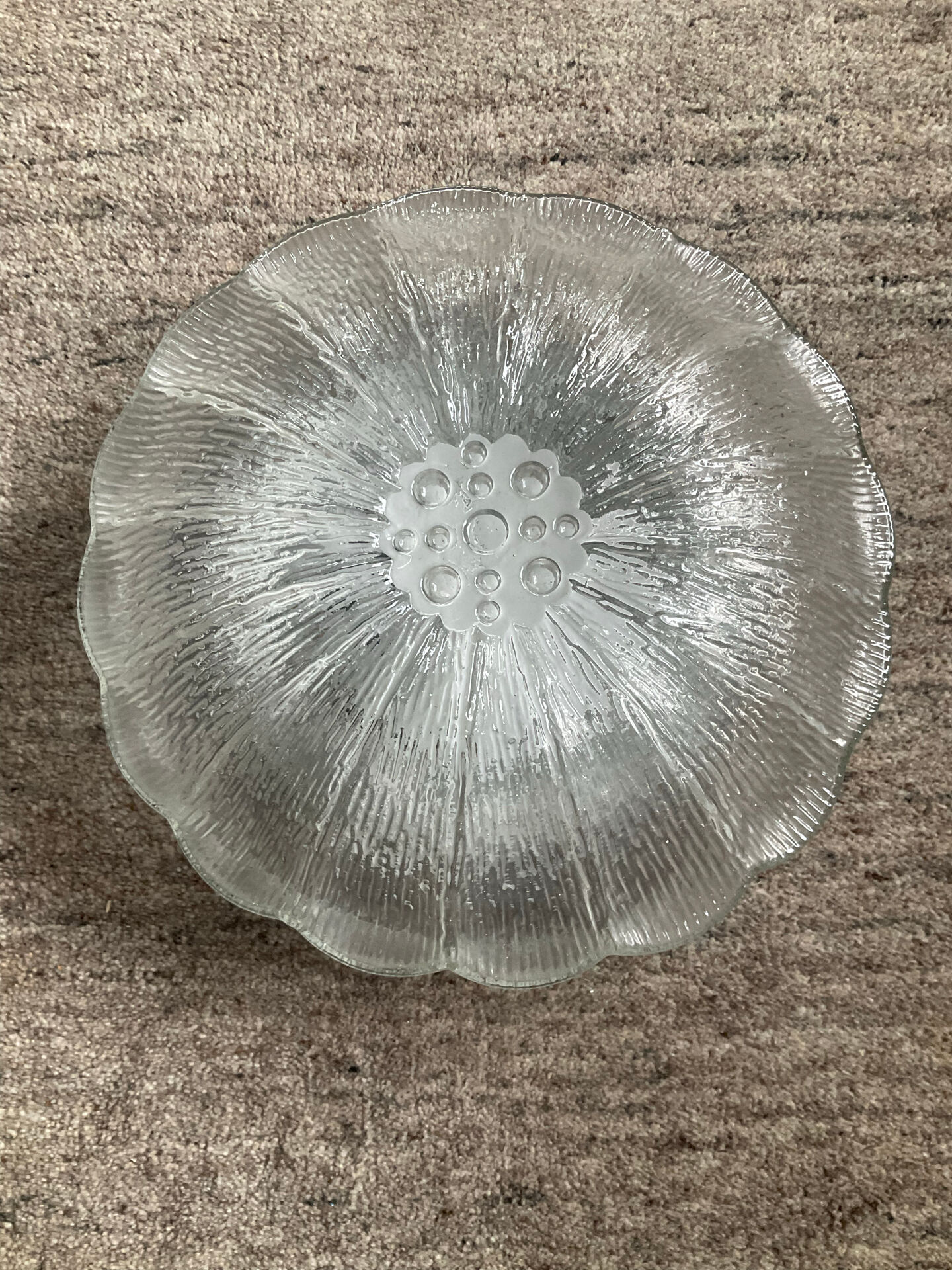 Vintage flower ceiling light or wall sconce in pressed moulded glass.