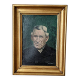 Old oil on canvas portrait of a man from the 20th century, countryside decoration, golden frame