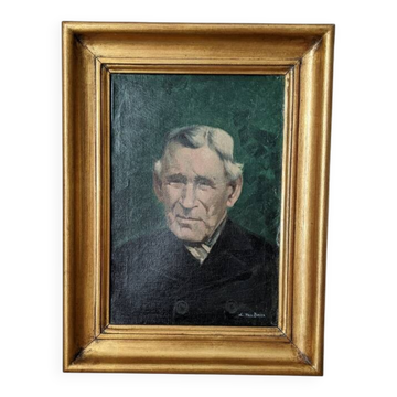 Portrait ancien huile sur toile homme XXème décoration campagne cadre doré